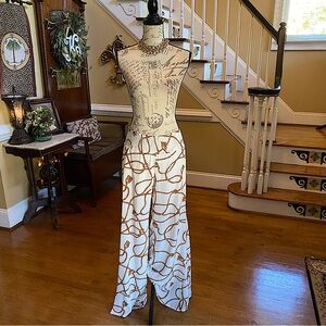 Tassel print flare wide leg pants